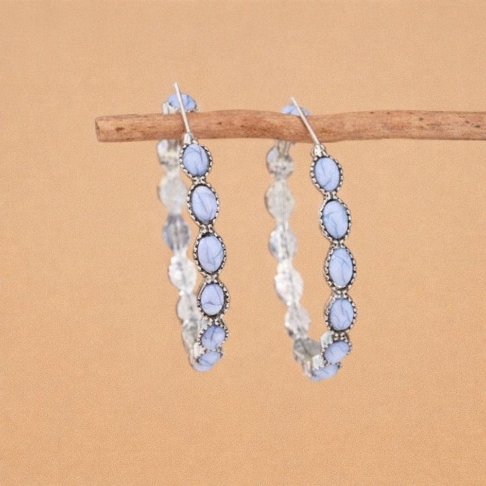 Southwest Style White Turquoise Hoop Earrings
